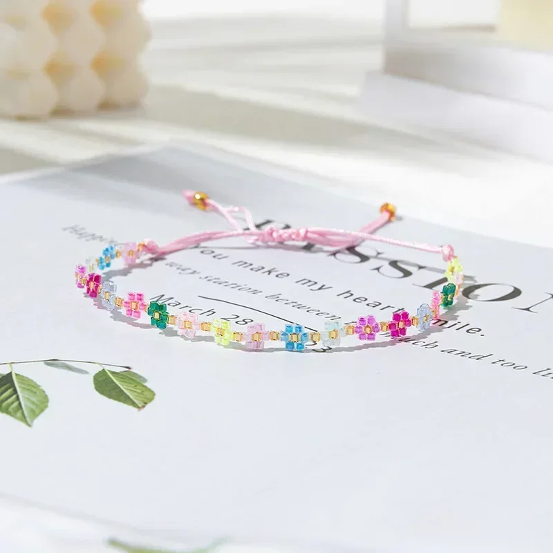 Beaded bracelet Cartoon character Design Heart Flowers Hand knitting Bohemia Adjustable Versatile Female Rice bead bracelet set
