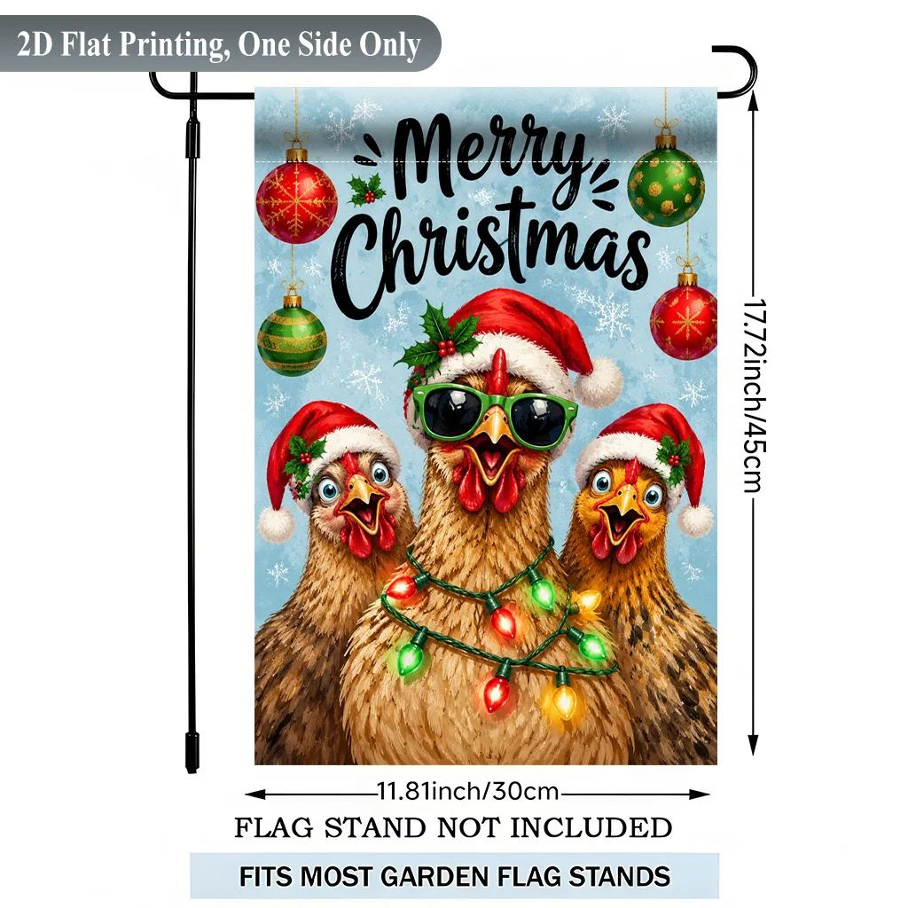 2D Flat Garden Flag 1 Piece, Christmas Themed Hooded Hen Creative Single-sided Printing Design Garden Flag, Polyester Material, Suitable for Courtyard and Terrace Decoration, Scene Decoration, Home and Scene Decoration, Excluding Flagpole