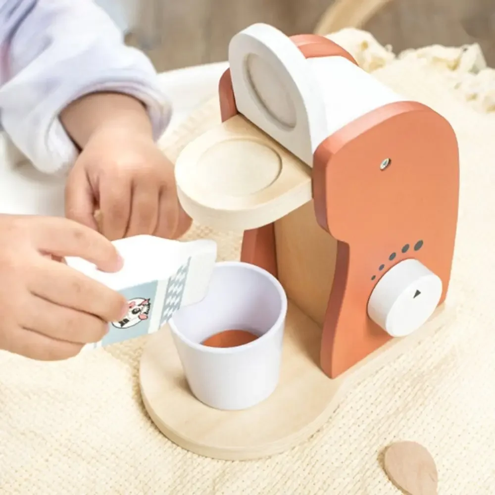 Wooden Coffee Machine Montessori Interactive Kitchen Pretend Play Toys Early Learning Exquisite Blender Simulation