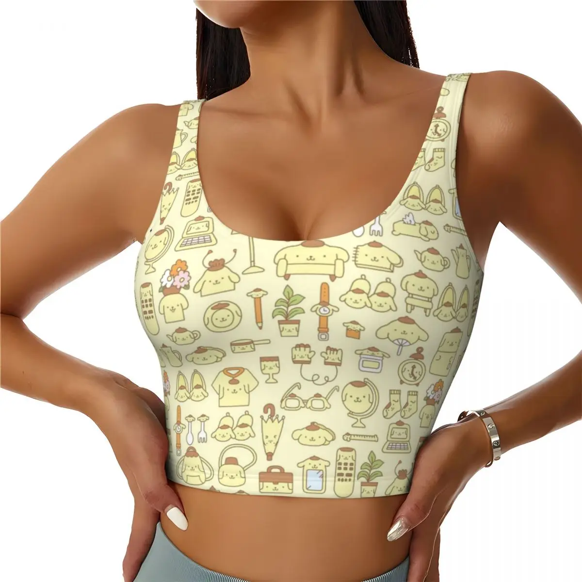 Custom High Impact Cute Pompom Purin Graffiti Sports Bra Women's Gym Workout Yoga Crop Top