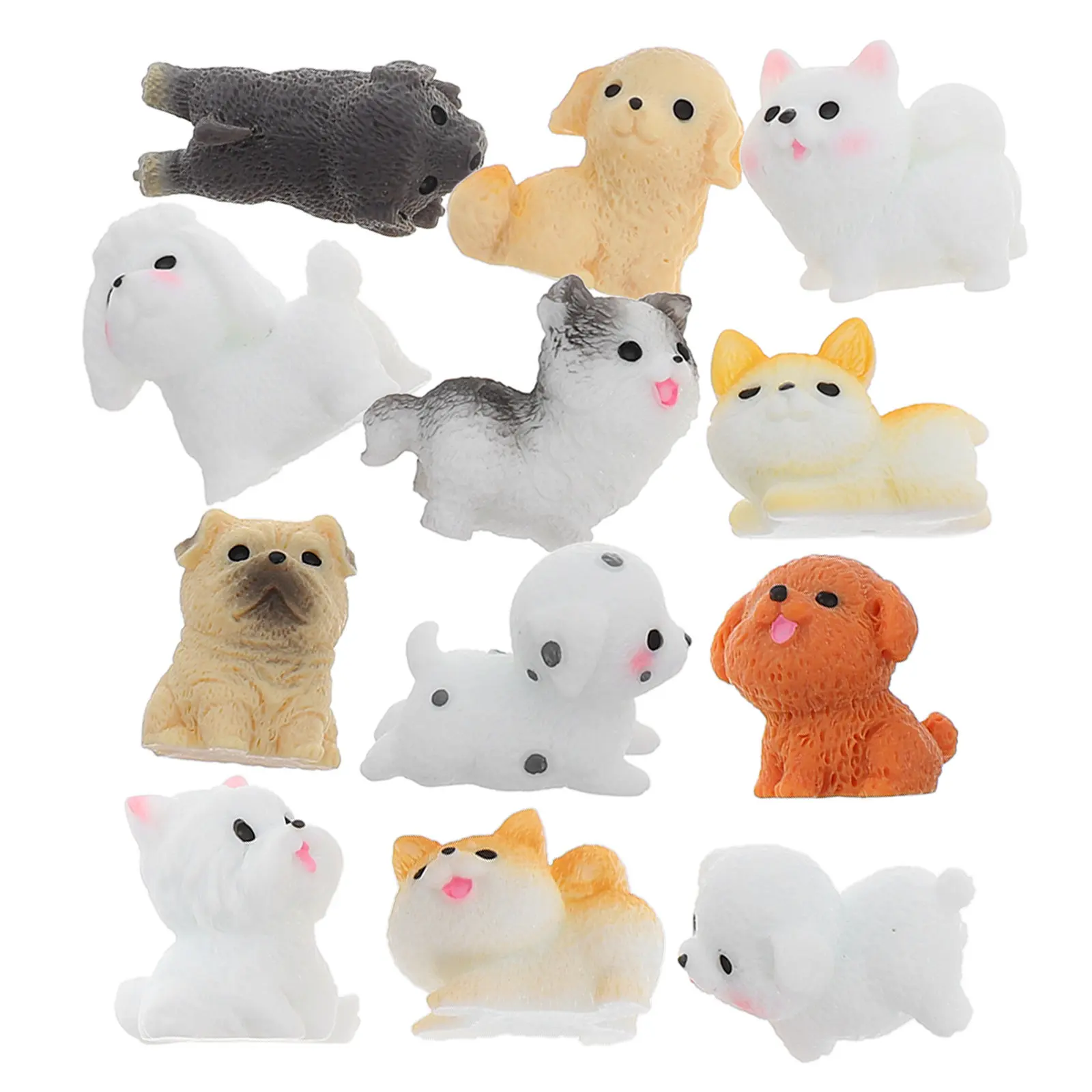 12Pcs Realistic Multicolor Mini Dog Statues Resin Landscape Decor for Garden Balcony Terrarium DIY Bonsai Cake Topper Fairy