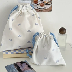 Cute Pink Bowknot Print Travel Skincare Drawstring Storage Bag Makeup Bag Underwear Clothing Bag Portable Organizer Bag