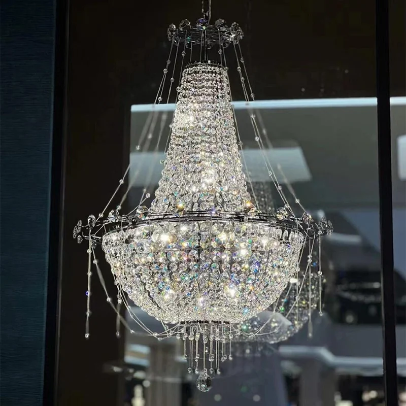 Modern Luxury Crystal E14 Chandeliers Romantic Villa Hotel Living Room Decor Pendant Lights Banquet Hall Hanging Lamps Fixtures
