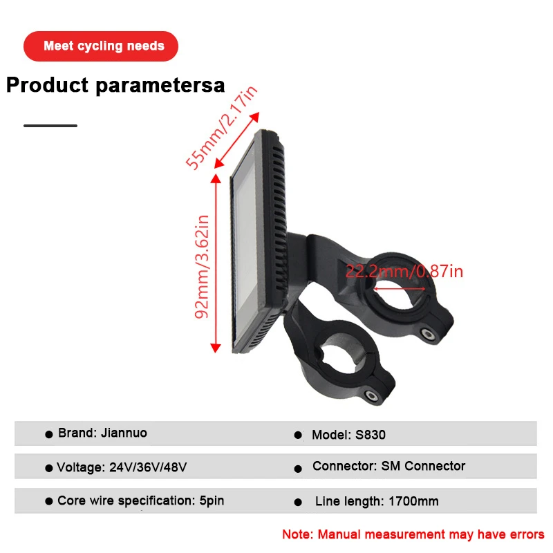 Electric bicycle display panel JN LCD S830 LCD Display SM Connector 24V/36V/48V,e-Bike refit Accessory