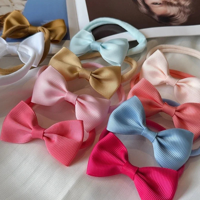 2Pcs/lot Solid Color Kids Headwear Elastic Hair Bands for Baby Cute Ribbon Bowknot Headband Infant Girls Hair Accessories