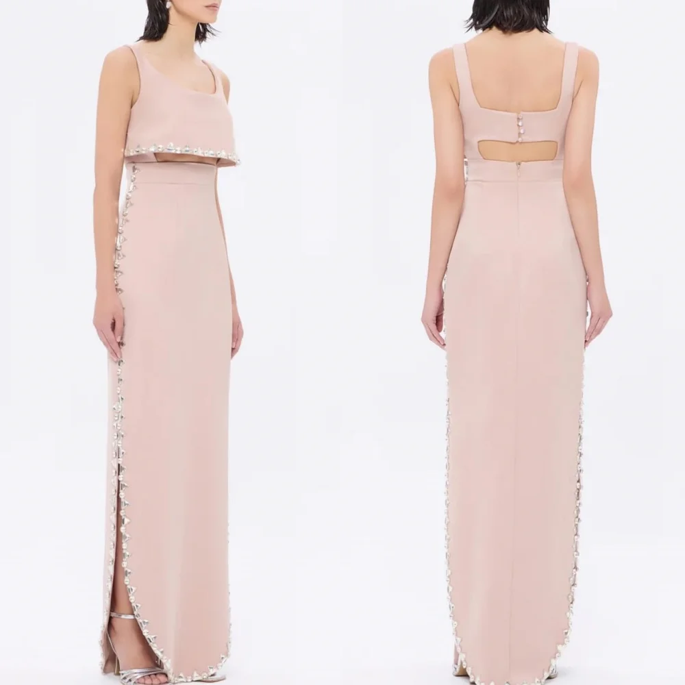 

Customized Sexy Fashion Jersey Pleat Rhinestone Straight Square Neck Long Dresses Bespoke Occasion Dresses Exquisite Elegant