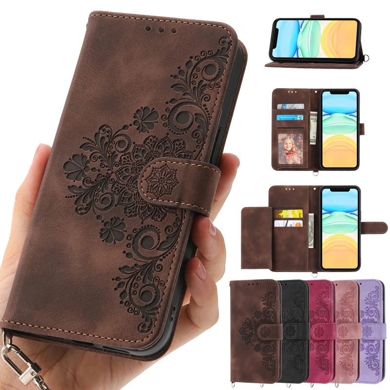 Leather Magnetic Phone Case on For Samsung Galaxy S25 S26 S24 S23 S22 S21 FE Ultra Plus Edge 5G Flip Wallet Cover Flower Fundas