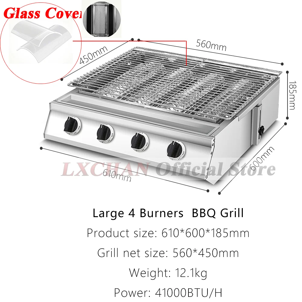 LXCHAN 4/6 Burners BBQ Grill LPG Gas Grill Gas Stoves Stainless Steel Burners Outdoors Camping Barbecue Widened Type Grill