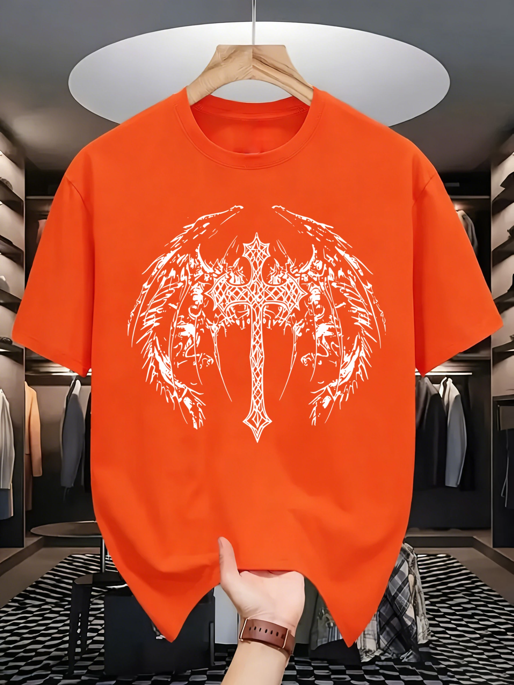 Gothic Cross Wings Prints Man Loose Comfortable T-Shirt Hip Hop Cool Clothes All-Match Cotton Tshirt Casual Summer Streetwear