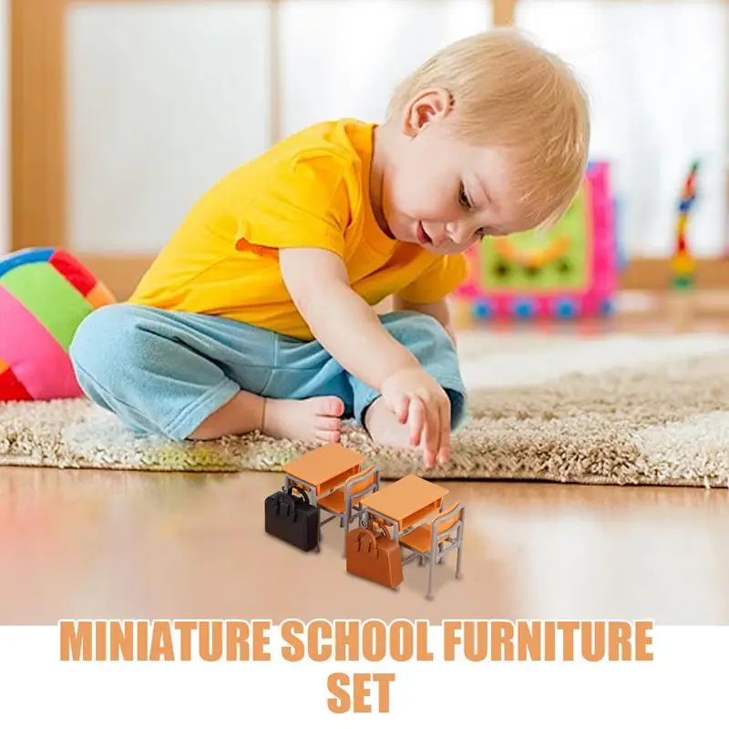 Pretend Play Furniture Sets Doll House Decor Pack Classroom Schoolbags Models Study Table Ornament For Children Playroom Setup