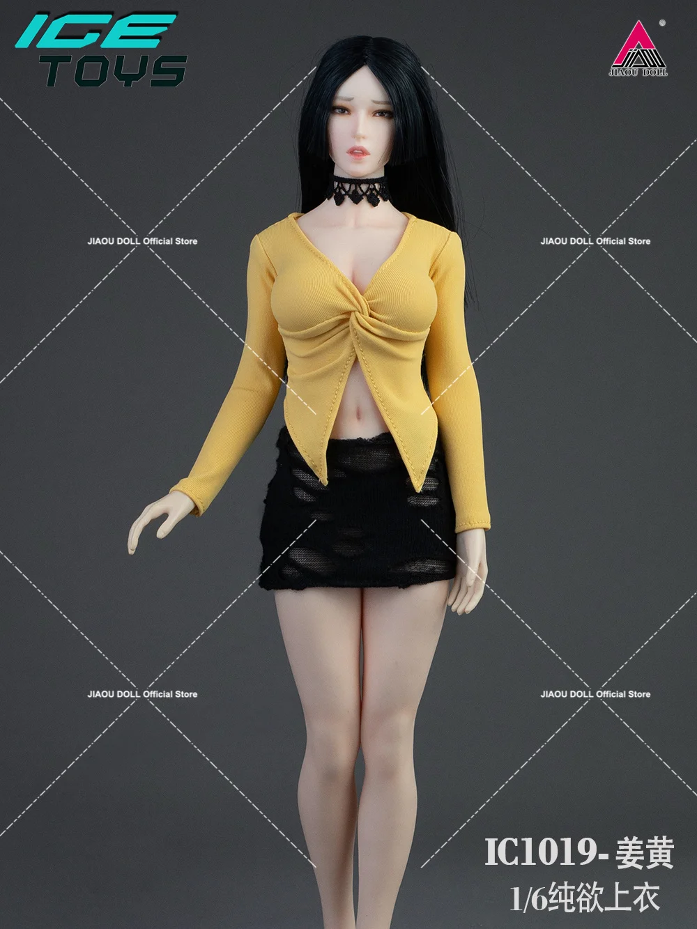 ألعاب الجليد ic1019 1/6 قميص ملتوي مفتوح الياقة تنورة معانقة الورك ملابس مثقوبة نموذج مناسب لشخصية جندية أنثى مقاس 12 بوصة