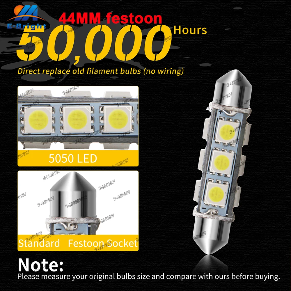 2PCS 44mm 578 212-2 Led Bulb 569 C5W 12V Festoon Bulb Car Interior Map Dome Reading Ceiling Pate Number Lamp White Festoon Bulb