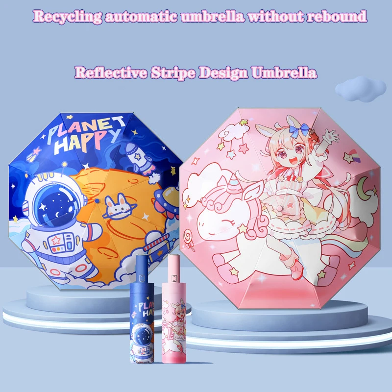 

Umbrella Astronaut Unicorn Cute Automatic Umbrella No Rebound Reflective Stripe Design Sunscreen Wind Resistant Folding Umbrella