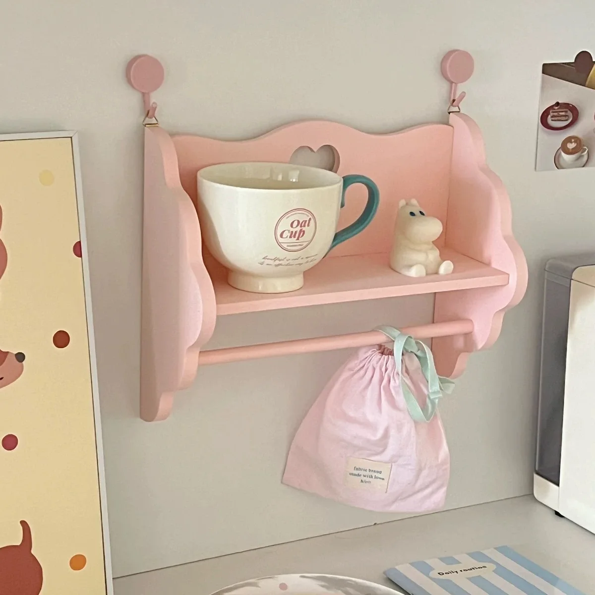 Pink Wooden Storage Rack Girls Room Decoration Storage Rack Display Rack Can Be Hung on The Wall Home Organizer