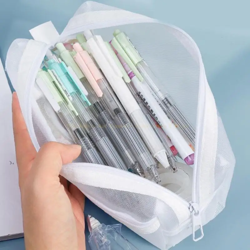 High Capacity Pencil Case Clear Mesh Pen Pouches Marker Organiser Storage Bag