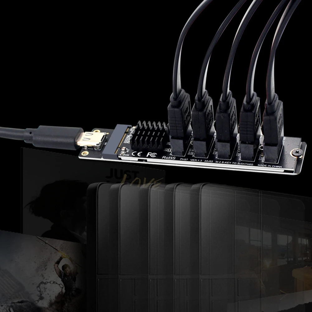 Type C To 5-Port SATA 3.0 Adapter Card 6Gbps JM575+JMS580 Chip Type C To 5-Ch SATA 3.0 Expander Plug and Play Riser Card for PC