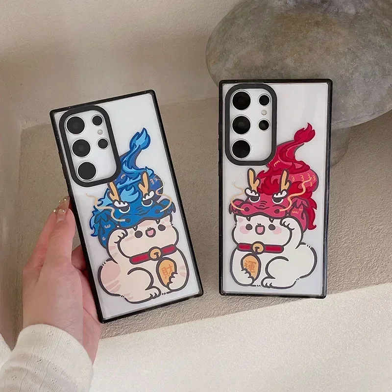 

Cute Cat Lovers Acrylic Black Border Case for Samsung Galaxy S22 S23 S24 S25 Ultra S22+ S23+ S24 Plus Cover Protective Shell