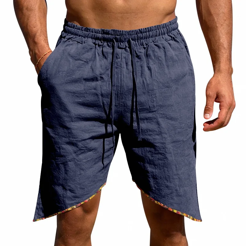 

2026 cross-border summer men's linen loose beach casual solid color personalized dovetail sports shorts