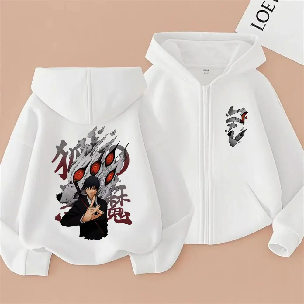 أنيمي بالمنشار رجل هاياكاوا آكي الثعلب الشيطان كون قلنسوة بسحاب الرجال النساء الكرتون موضة المتضخم زمم سترة الذكور معطف خمر