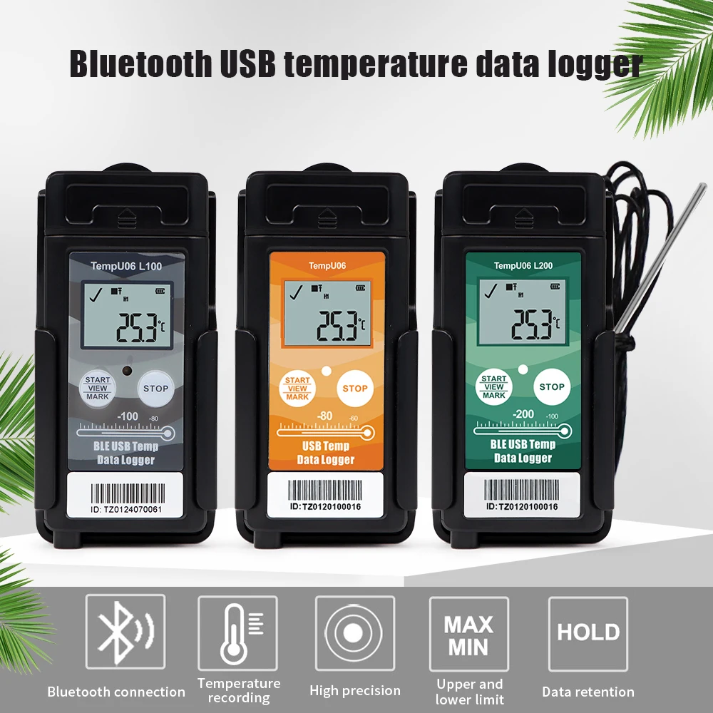 

Bluetooth USB Temperature Data Logger with External Temperature Probe Cryogenic Data Recorder PDF CSV Report for Cold Chain