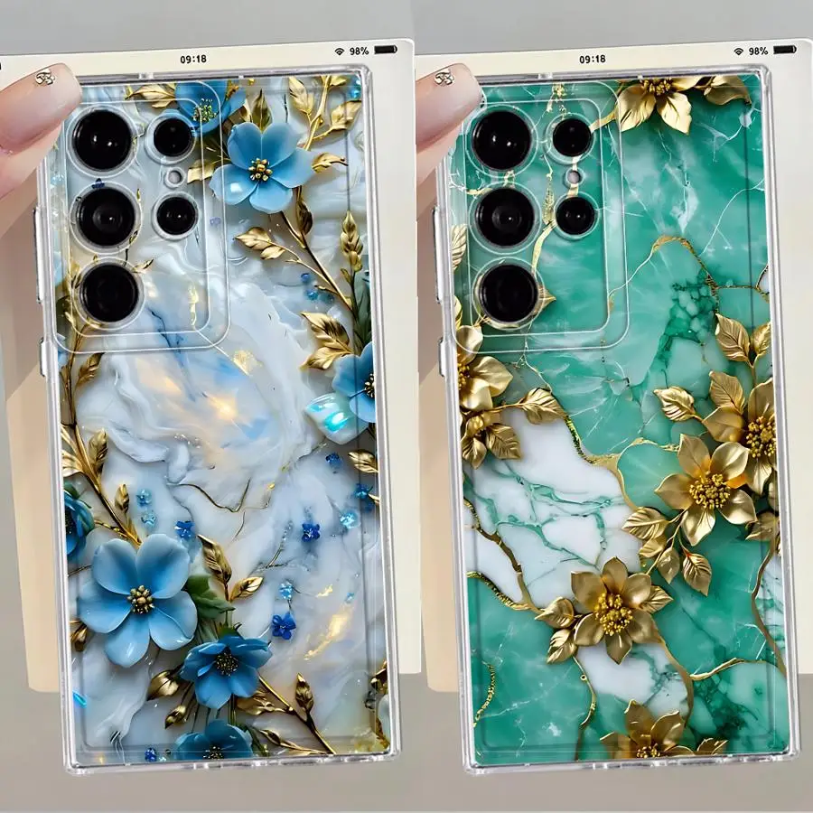 Flower Marble Phone Cover Case for Samsung Galaxy S26 S23 Ultra S24 S25 Edge S21 Note 20 Ultra 10 S22 FE S20 Plus