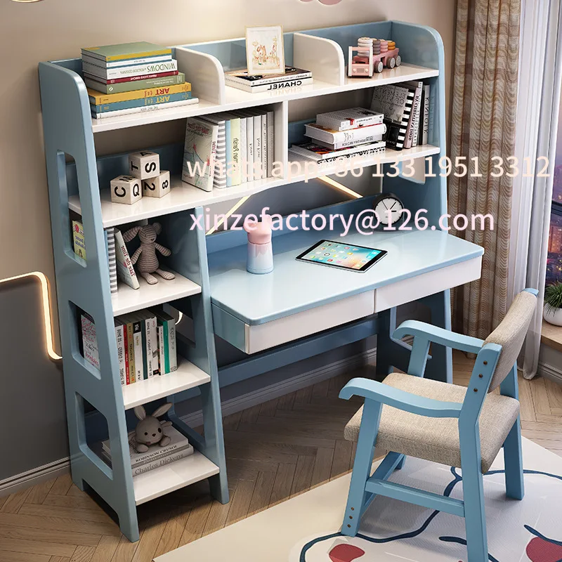 Tavolo da scrittura tutto in uno, tavolo per computer per studenti domestici, camera da letto, tavolo da studio per bambini e tronchi combinati di sedie