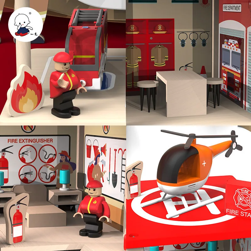 Wooden DIY Assemble Police & Fire Station Playset Role Play Educational Kids Toy boys toys 4yrs to 12yrs