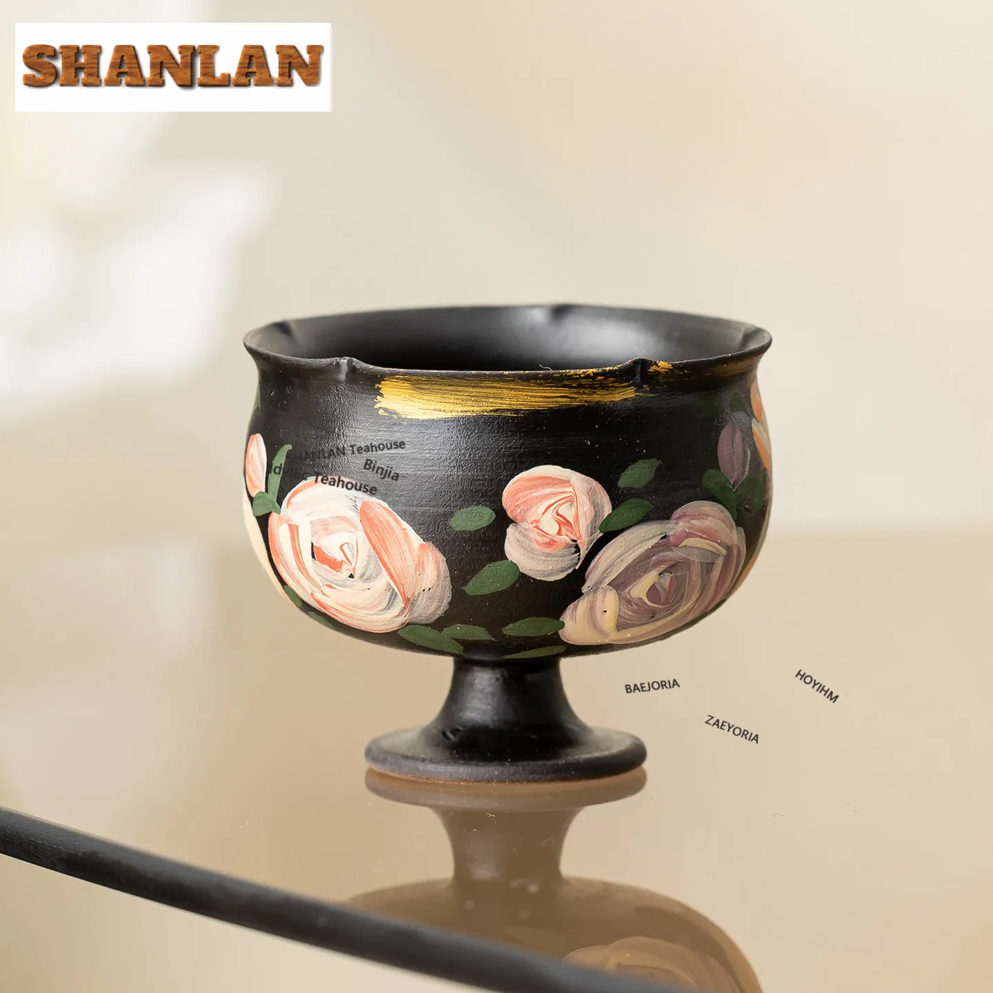 Black Pottery Rose Gold Drawing Teacup Ancient Tea Bowl Jug Tea-tasting Personal Cup Jianzhan Master Cups For Tea Supplies Craft