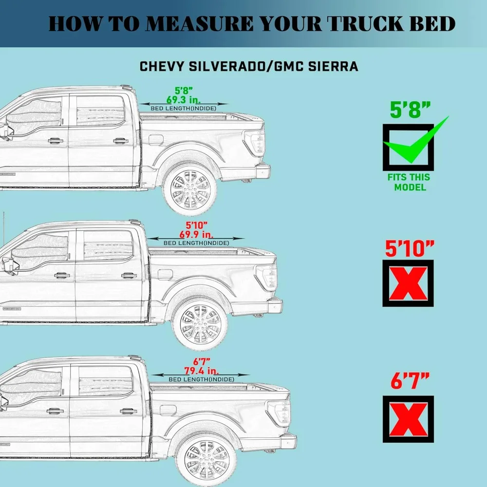 أغطية تونيو/غطاء شاحنة صلب ثلاثي الطي متوافق مع سرير تونيو 2019-2025 سيلفرادو/جي إم سي سييرا 5.8 قدم (69.6 بوصة)، متين
