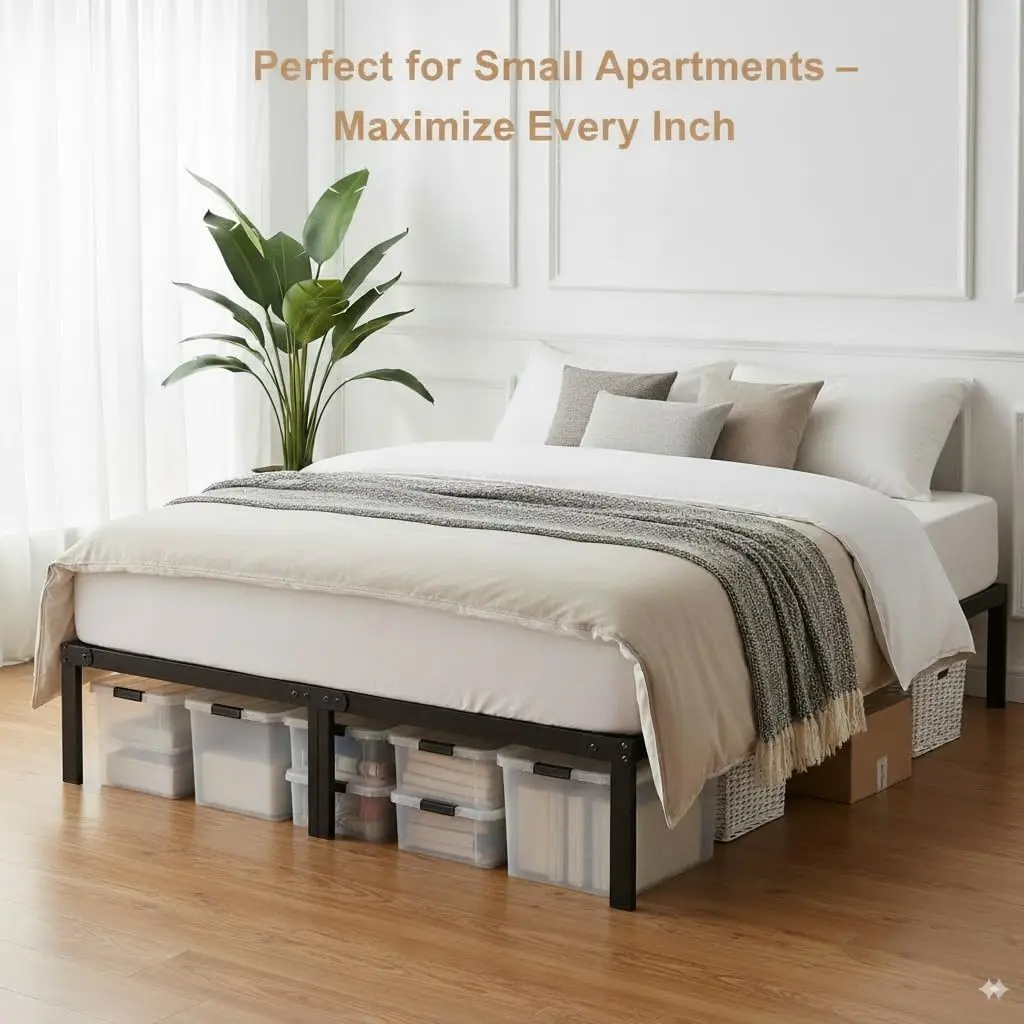 Full Size Metal Bed Frame, 14 Inch Heavy Duty Platform with Under Bed Storage, Steel Slat Support, No Box Spring Needed