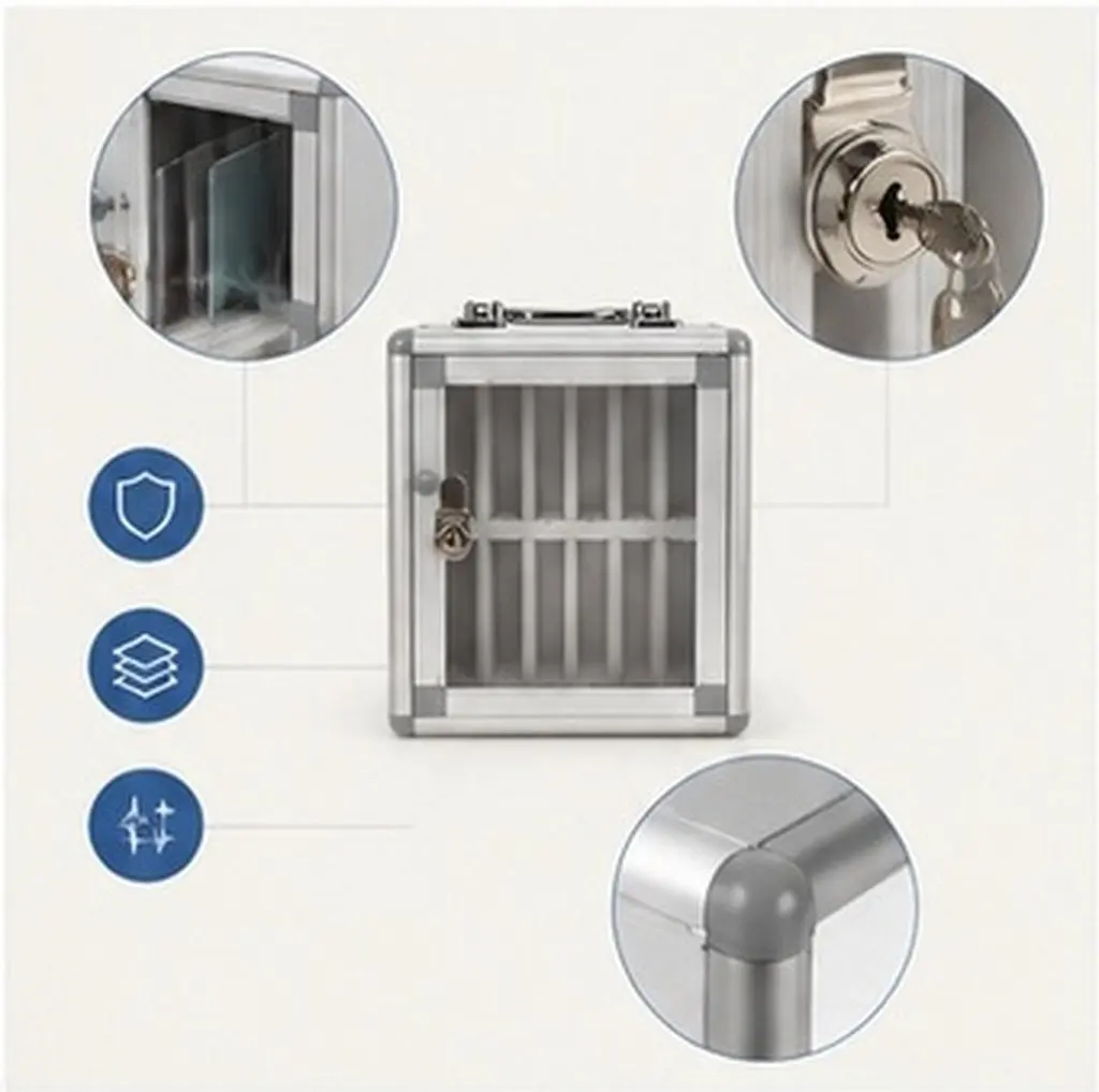 12 Slots Clear Cell Phone Lockable Storage Cabinet Portable Aluminum Alloy Phone Locker Box Classroom Mobile Device Management