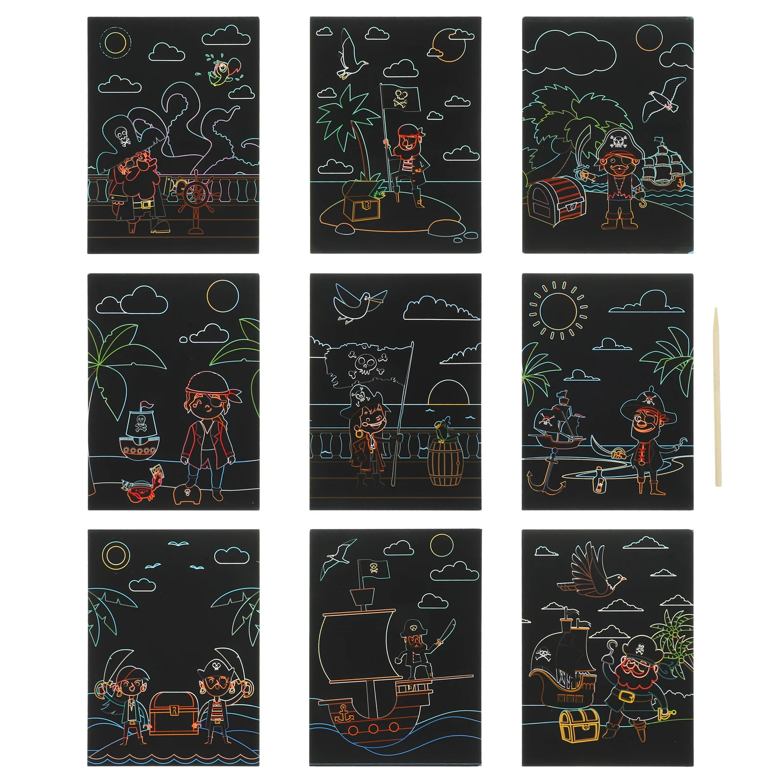 

1 Set Pirate Kit For Kids Creative Diy Painting Fun Educational Scraping Paper Game Home Kindergarten Party Activity