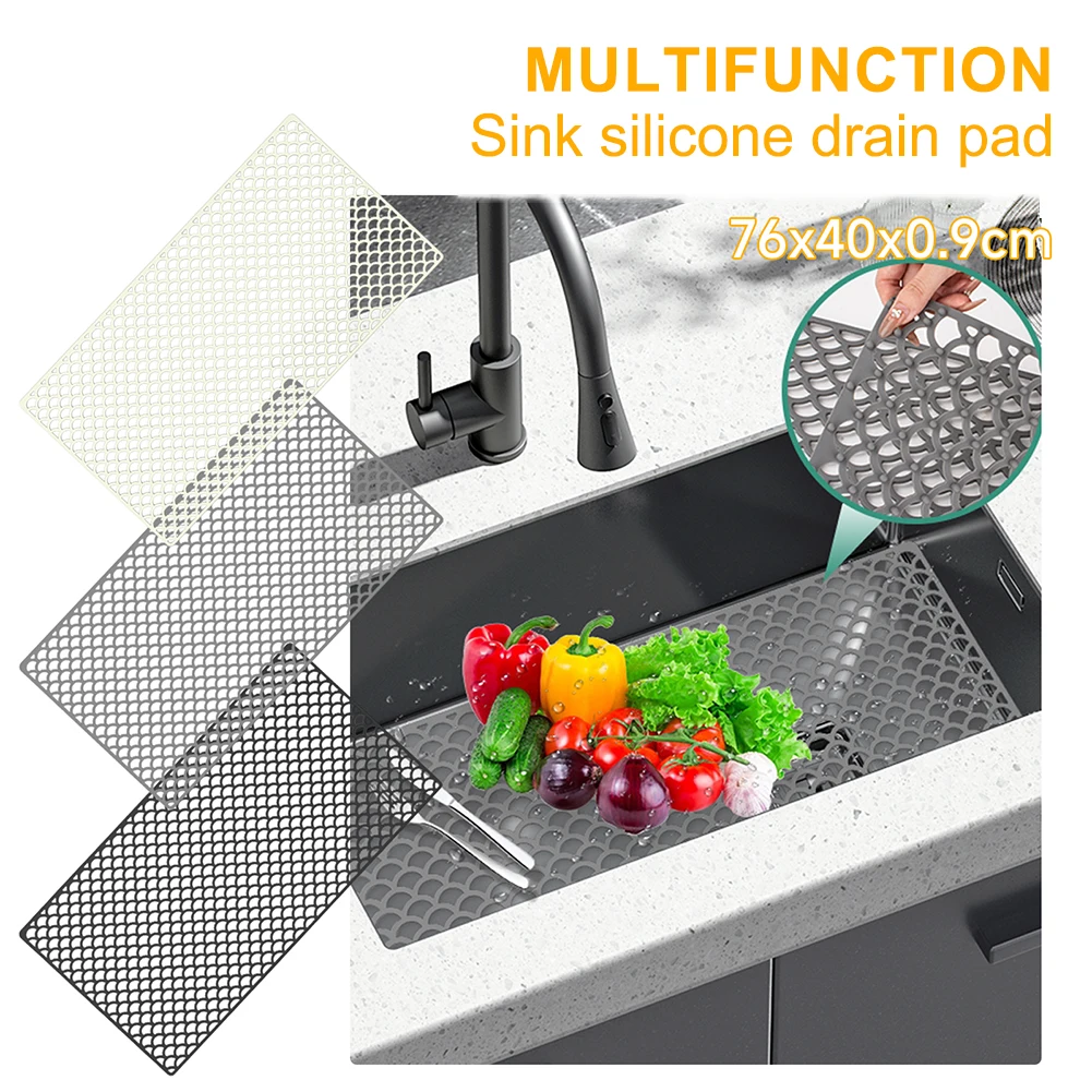 

For Daily Kitchen Use Silicone Sink Mat Dish Drying Pad Efficient Water Flow Bump-Proof Cushioning Cooling Rack