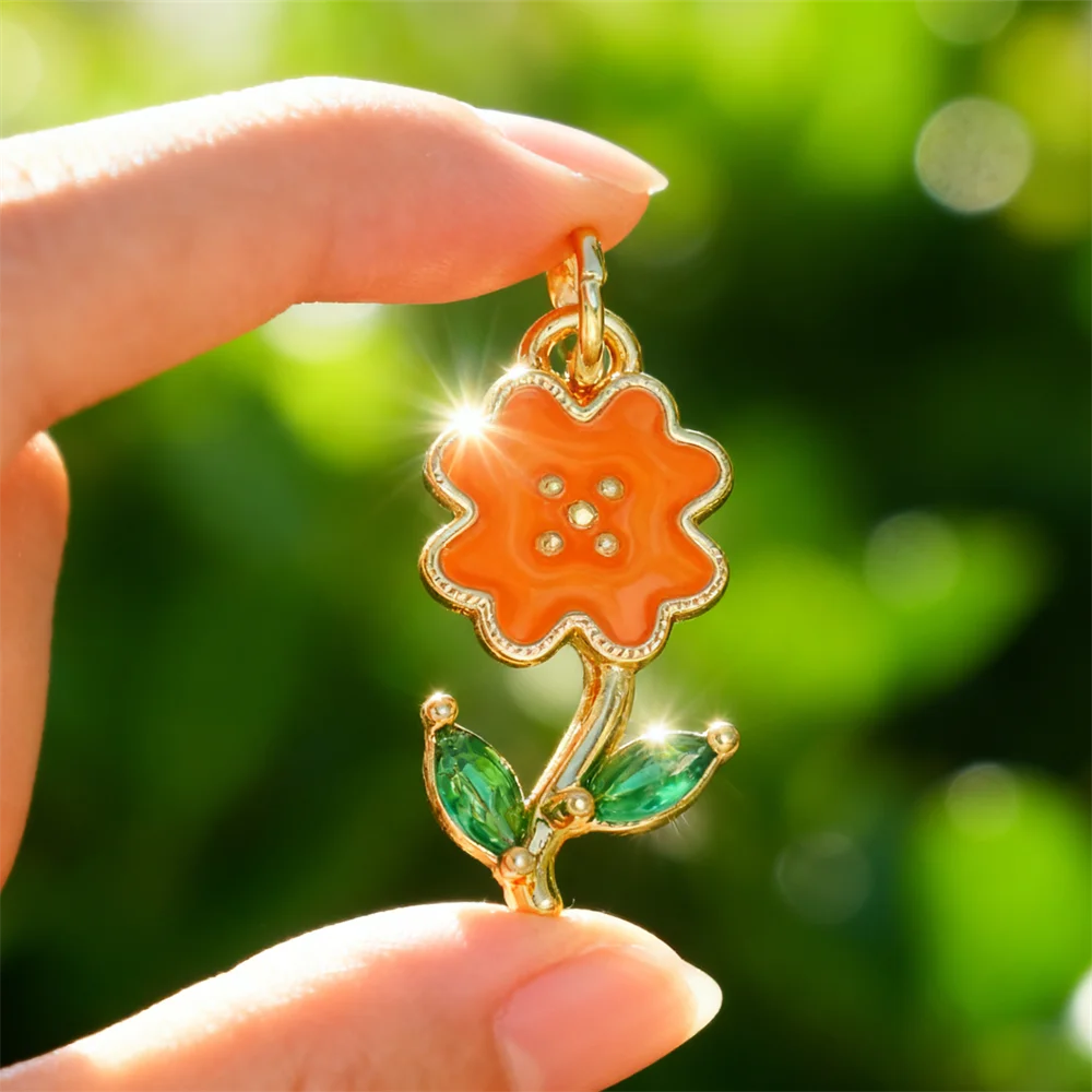 

4Pcs Pendants Brass Enamel Flower Charms Cubic Zirconia for Diy Jewelry Necklace Bracelet Making Accessories for Women Men