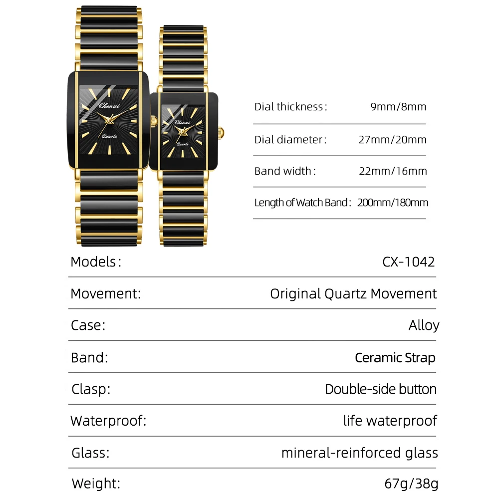 CHENXI Fashion Luxury Couple Watches Top Brand Men Women Quartz Wristwatch Lover Waterproof Stainless Steel Valentine Gift view 3