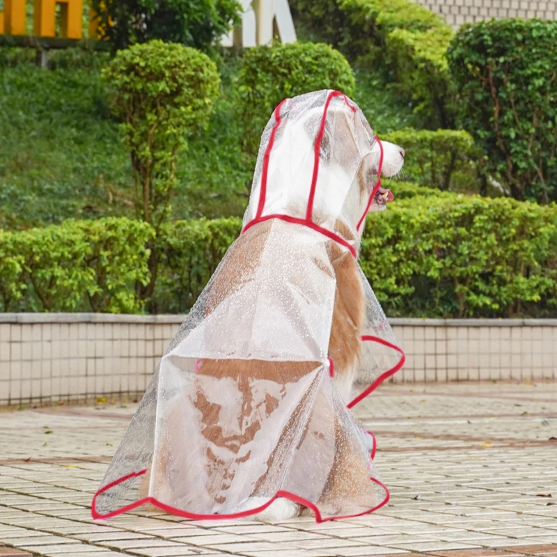 Waterproof Red Edging Dog Raincoat Transparent Big Thickened Dog Raincoat Cloaked To Prevent Water Seepage Rain Coat XS-XL