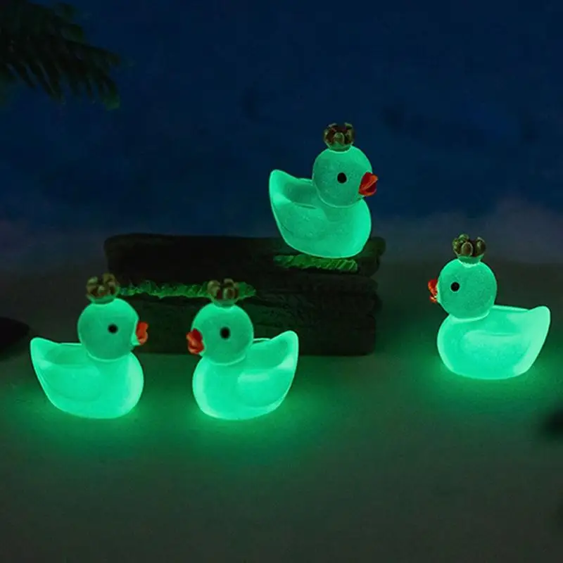 Tiny Ducks 48X Tiny Luminous Resin Figures Multicolor Cute Duck Dolls Wearing Crowns Ornament For Aquarium Doll House Bedroom