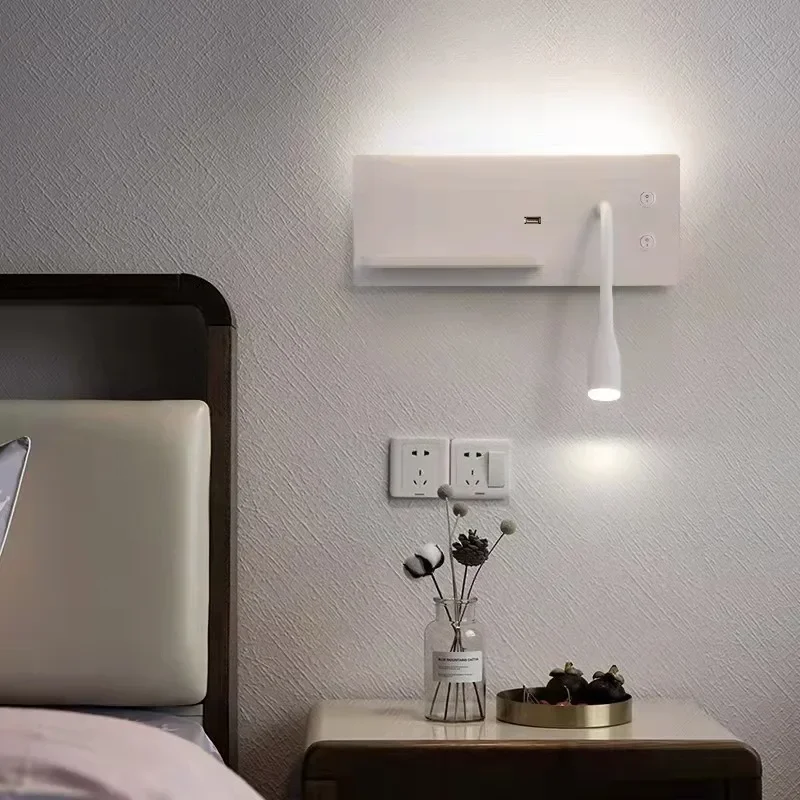 LED Bedside Wall Light Wireless Charging USB Port Rotatable Reading Lamp Bedroom Hotel Wall Sconce