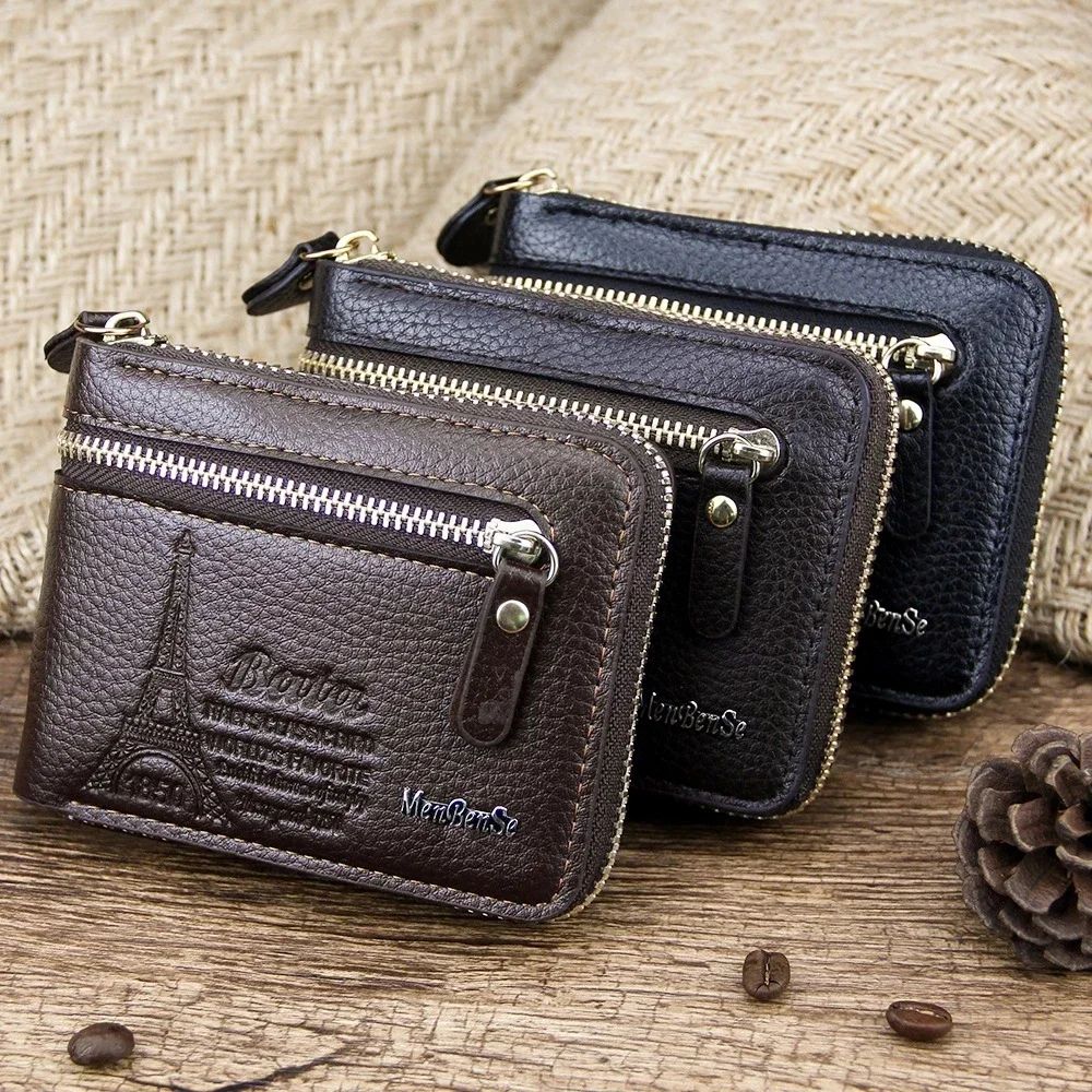 Men Wallet Retro Two Fold Wallet Vintage Short Male Wallets Zipper Male Purse Money Bag  Card Holder Soft Purses Para Hombres