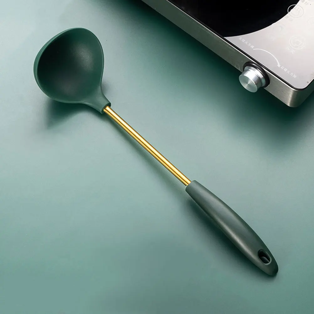 

1Set Kitchen Utensils Set Stainless Steel Silicone Non-Stick Cooking Tools Heat-Resistant Spatula Colander Spoon Comfortable