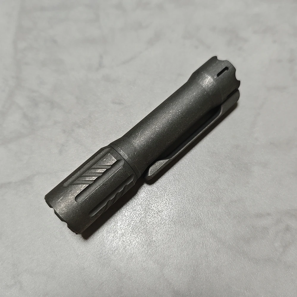 Titanium  Stonewashed EDC Glow  Arrow Flashlight, 14500 or AA Battery , Battery Not Included, High Quality