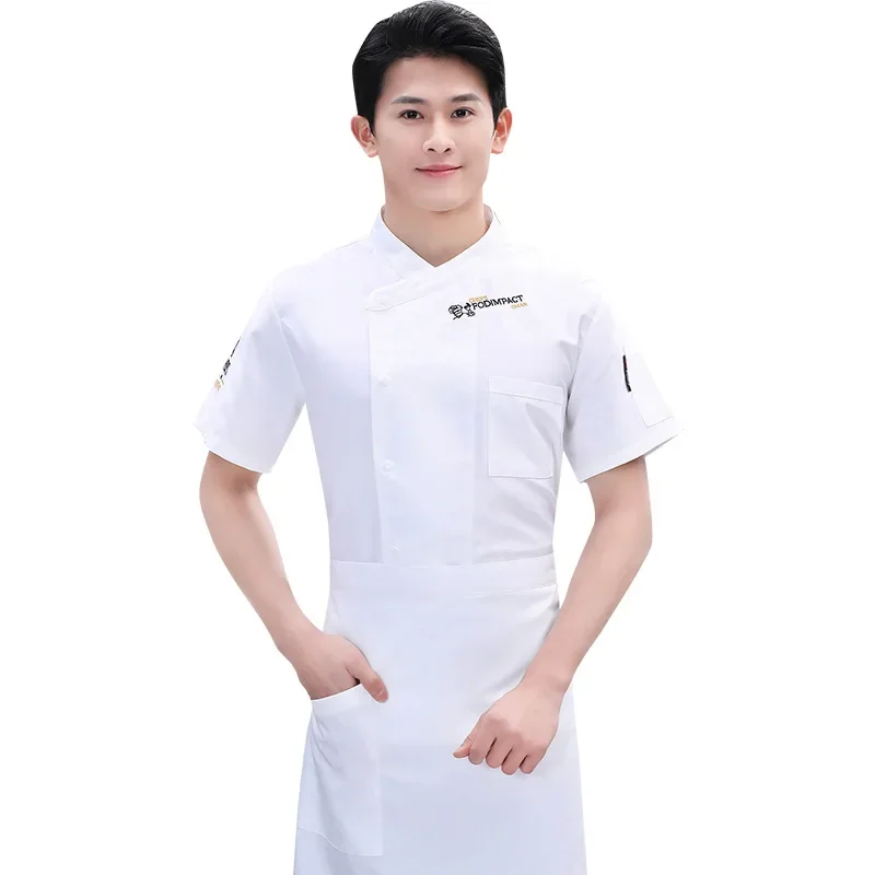 Donna uomo ristorante vestiti Unisex Chef cappotto servizio di ristorazione Barista abbigliamento da lavoro estate traspirante Chef uniforme cucina Chef cappotto