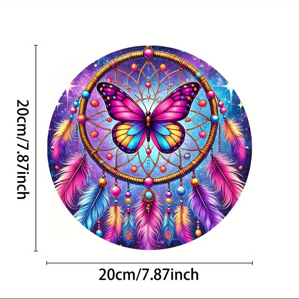 Butterfly Dreamcatcher 2D Flat Circle - Charming Farmhouse Decor, Wreath Accent, Women's Gift & Room Art