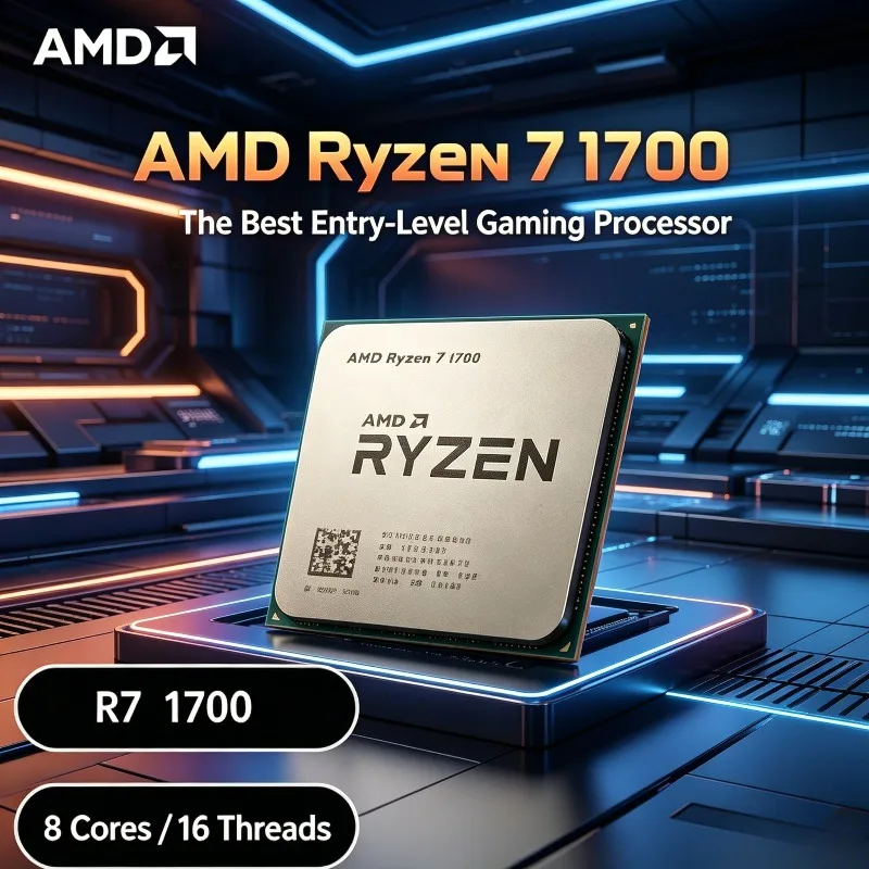 Procesador AMD Ryzen 7 1700 YD1700BBM88AE R7 1700 Socket AM4, Gran Oferta, CPU de 65W, Ocho Núcleos y Dieciséis Subprocesos, 3.0 GHz, 100% Nuevo