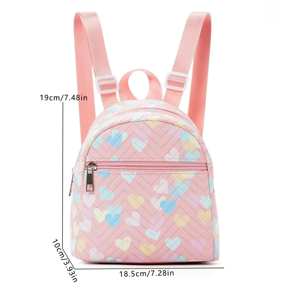 Cute Heart Print Mini Backpack Pink Large Capacity Small School Bag PU Travel Rucksack