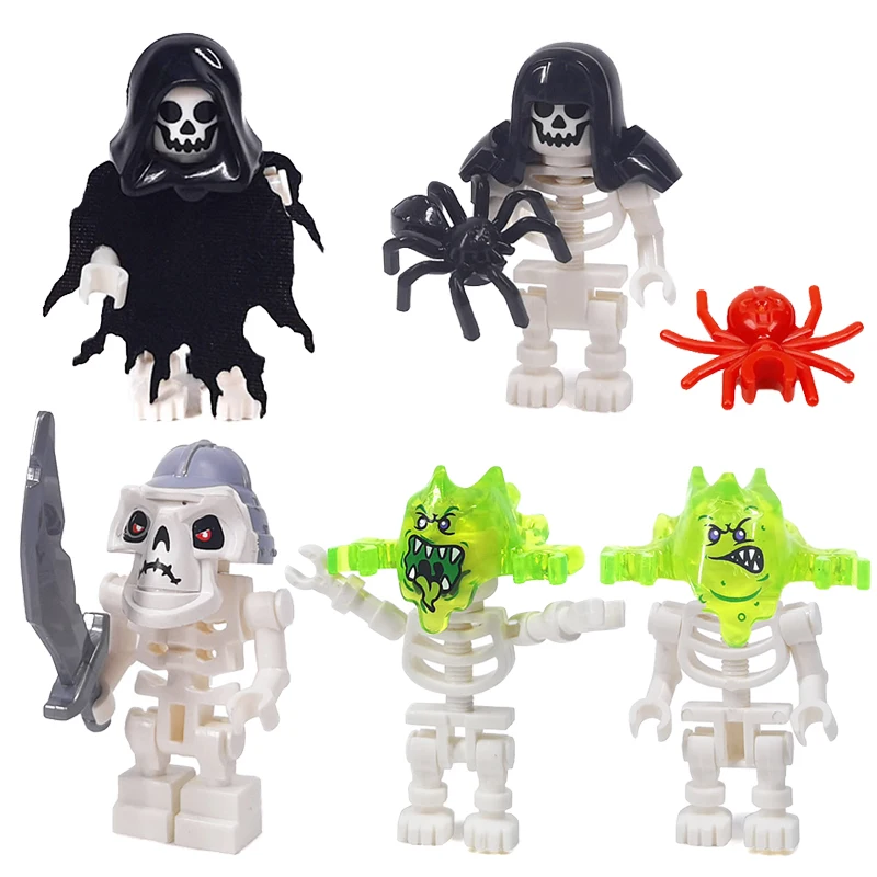 MOC Halloween Festival DIY Scene Building Blocks Skeleton Soldier Flame Horse Bat Snake Spider Pumpkin Head Tombstone Brick Gift