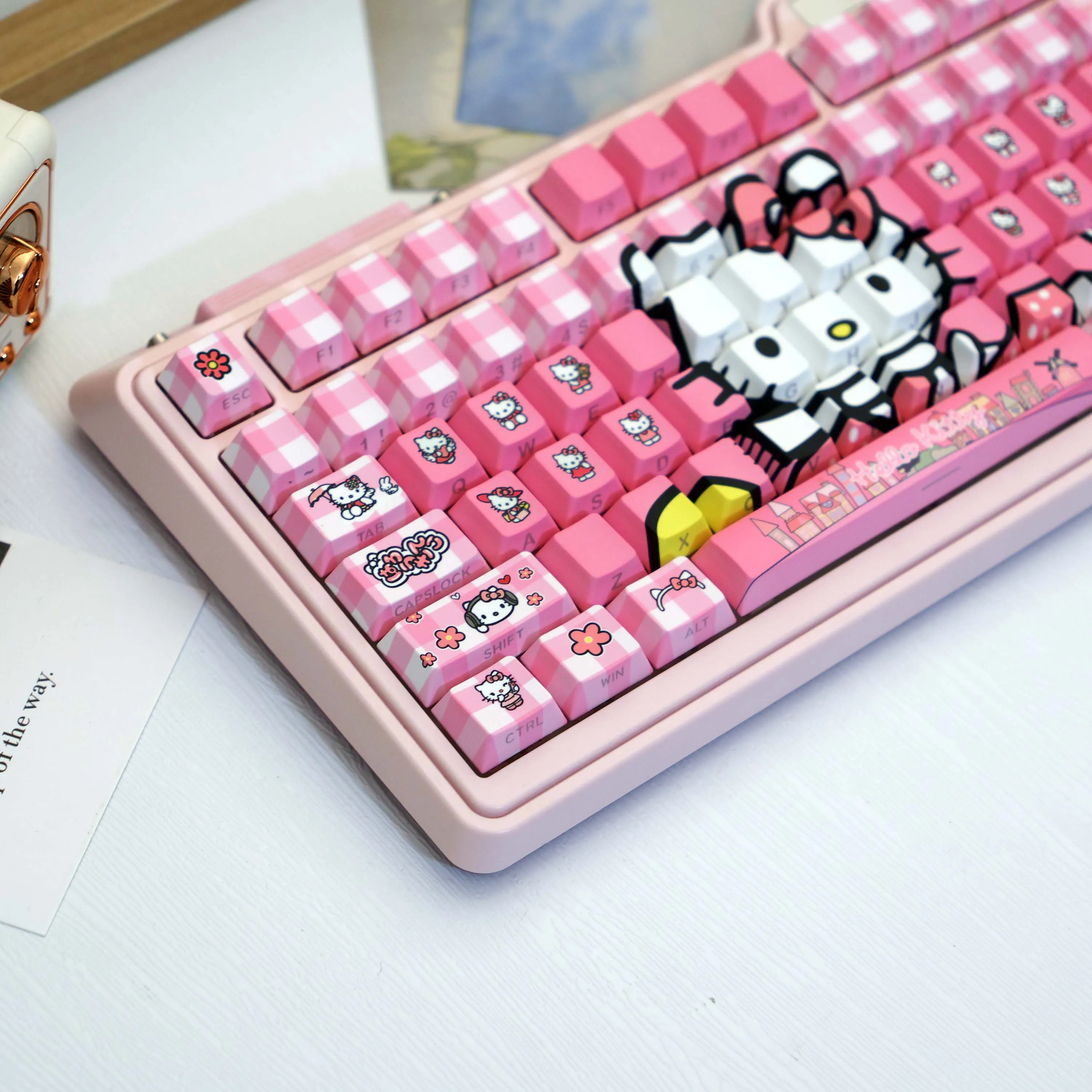 138 Keys Pink Hello Kitty PBT Keycaps Cherry Side Print Translucent Dye-Sub MX Set for 61/64/68/87/96/104/108 view 2