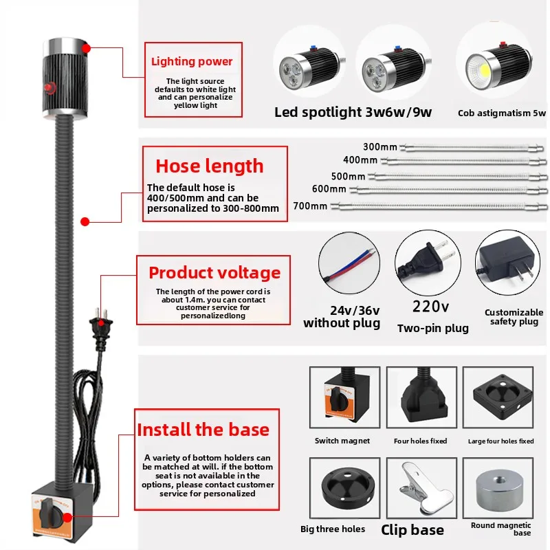 LED CNC Machine Tool Work Lamp Lathe 110-220V 3/6/9W Gooseneck Workshop Working Lights milling Industrial Lamp