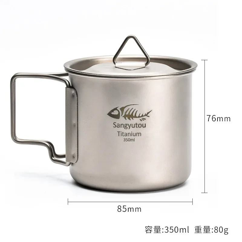 كوب قهوة من التيتانيوم النقي بمقبض قابل للطي للتخييم في الهواء الطلق، كوب ماء للسفر والنزهات، خفيف الوزن ومدمج ومتعدد الأغراض