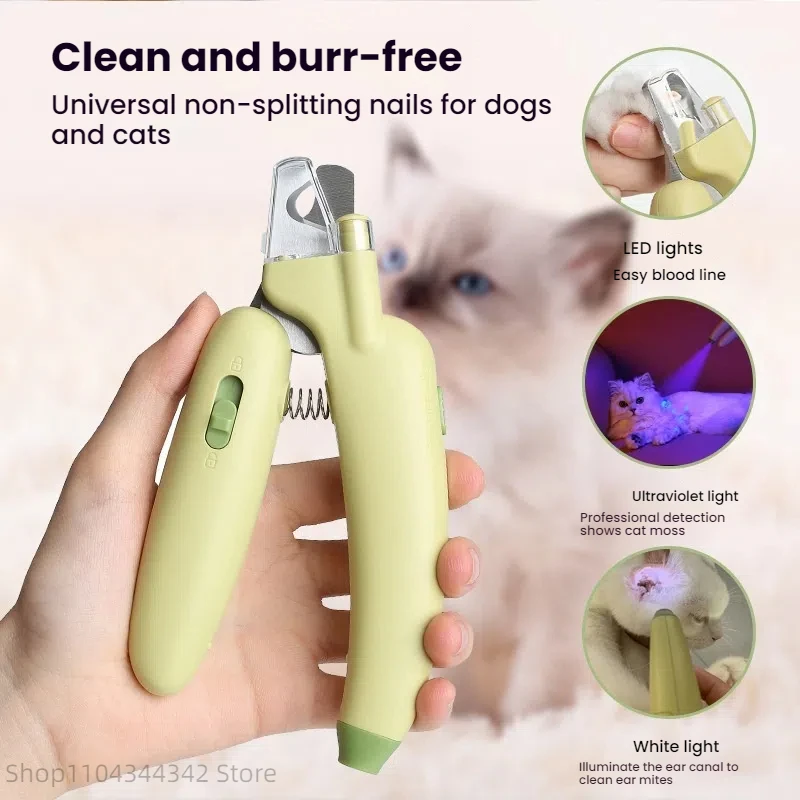 

Professional banana pet stainless steel nail clippers, cat nail clippers, dog nail clippers, LED beauty pet supplies scissors